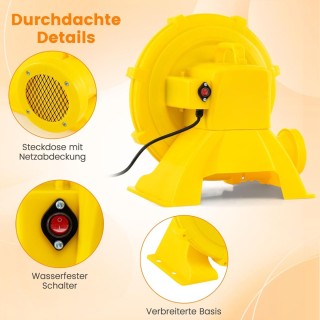 Costway Φορητός Ανεμιστήρας 750W με Λαβή και Σφήνες, Κίτρινο ES10568DE