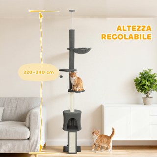 PawHut Ψηλό Δέντρο για Γάτες με Ύψος 220-240 cm με Αιώρα, Σπιτάκι, ...