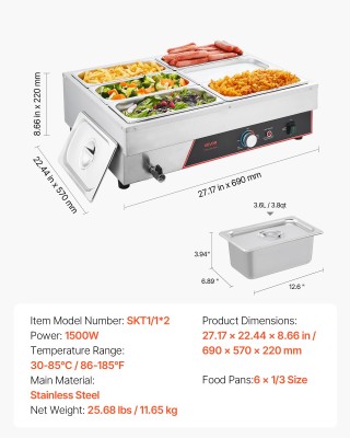 VEVOR Ηλεκτρικός Θερμαντήρας Τροφίμων 1500W με 6 Δοχεία - Ιδανικός ... VEVOR Ηλεκτρικός Θερμαντήρας Τροφίμων 1500W με 6 Δοχεία - Ιδανικός ...