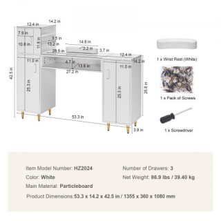VEVOR  Τραπέζι Μανικιούρ με Γυάλινη Επιφάνεια και Στήριγμα Καρπού M...