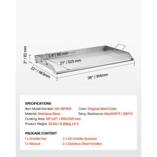 VEVOR Επίπεδη Πλάκα Ψησίματος Ανοξείδωτη 36x22 για BBQ DCJPBXG3622I...