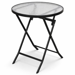 BAKAJI Στρογγυλό Πτυσσόμενο Τραπέζι με Μαύρο Σκελετό και Γυάλινη Επ...