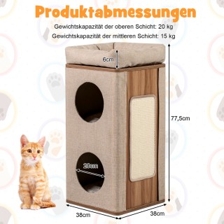 Costway Τριώροφος πύργος ξυσίματος για γάτες με σανίδα ξυσίματος κα...