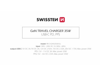 SWISSTEN Φορτιστής GaN 1x USB-C 35W με Υποστήριξη Γρήγορης Φόρτισης...