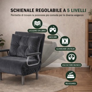 BAKAJI Καρέκλα Πολυθρόνα Κρεβάτι Μονό Ανακλινόμενη Γκρι Επένδυση απ...