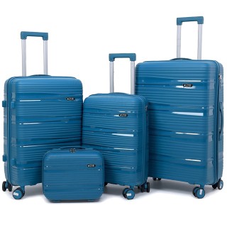 PROVITERA Σετ 4 Σκληρές Βαλίτσες και Νεσεσέρ Ταξιδιού Μπλε με Τηλεσ...