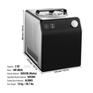 Αυτόματη Παγωτομηχανή και Γιαουρτομηχανή με Λειτουργία Ψύξης 2 Lt 1...