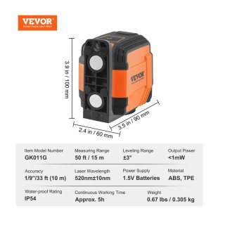 Αυτορυθμιζόμενο Αλφάδι Λέιζερ Σταυρού Πράσινης Δέσμης 15 m VEVOR XJ...