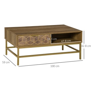 HOMCOM Ορθογώνιο Τραπεζάκι Σαλονιού με Συρτάρι και 2 Ανοιχτά Ράφια,...