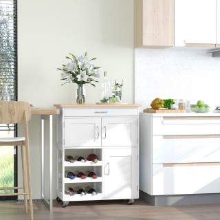 HOMCOM White Wood Kitchen Cart food with Bottle Rack 1 συρτάρι και ... HOMCOM White Wood Kitchen Cart food with Bottle Rack 1 συρτάρι και ...