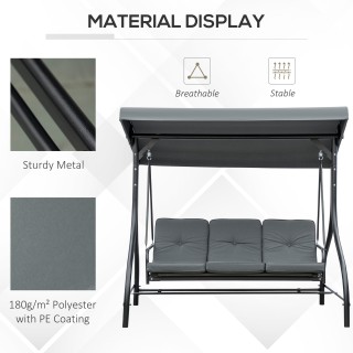 Outsunny Κούνια κήπου 3 θέσεων Μετατρέψιμη σε ξαπλώστρα με ρυθμιζόμ...