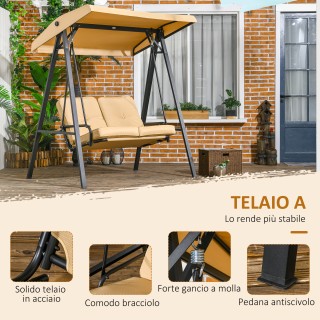 Outsunny 2θέσια κούνια από ατσάλι και ύφασμα Teslin με ρυθμιζόμενο ...