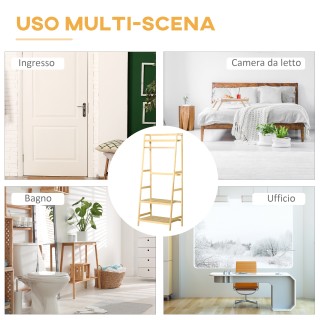 Ξύλινη κρεμάστρα μπαμπού HOMCOM Επιδαπέδιο με Ράφια, 70x42x164cm, Χ...