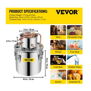 Αποστακτήρας Αλκοόλ από Ανοξείδωτο Ατσάλι 11.4 Lt με Αντλία Νερού V... Αποστακτήρας Αλκοόλ από Ανοξείδωτο Ατσάλι 11.4 Lt με Αντλία Νερού V...
