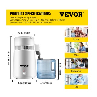 Αποστακτήρας Νερού 1.3 Lt/H με Δοχείο 4 Lt 750 W VEVOR HR-1ZLSJ0000...