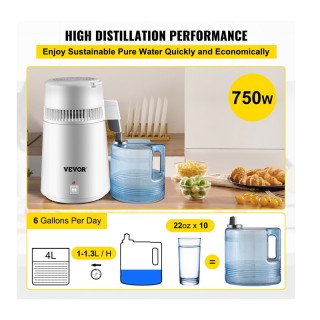 Αποστακτήρας Νερού 1.3 Lt/H με Δοχείο 4 Lt 750 W VEVOR HR-1ZLSJ0000...