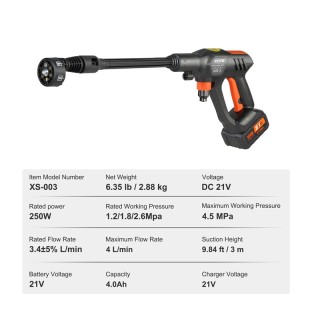 Ασύρματο Πλυστικό Μηχάνημα Μπαταρίας Υψηλής Πίεσης 652 PSI VEVOR WS...