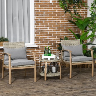 Outsunny Rattan Garden Lounge με 2 πολυθρόνες με μαξιλάρια και γυάλ...
