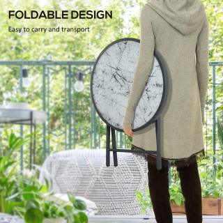 Outsunny Πτυσσόμενο Τραπεζάκι Σαλονιού Κήπου με Μάρμαρο Εφέ Γυάλινη...