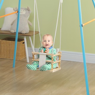 AIYAPLAY Baby Swing 9-36 μηνών από ξύλο και βαμβάκι με ρυθμιζόμενο ...