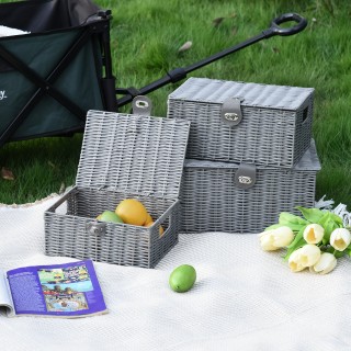 HOMCOM Σετ 3 ψάθινα καλάθια PP με καπάκι διαφορετικών μεγεθών, γκρι... HOMCOM Σετ 3 ψάθινα καλάθια PP με καπάκι διαφορετικών μεγεθών, γκρι...