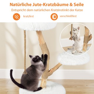 Costway Λευκός Ξύλινος Πύργος Γάτας 90 εκ. με 3 Μαλακές Επιφάνειες,...