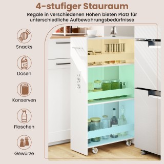 Costway Λευκό Καρότσι Κουζίνας με Ρόδες, 4 Επιπέδων, Πλάτους 20 εκ....