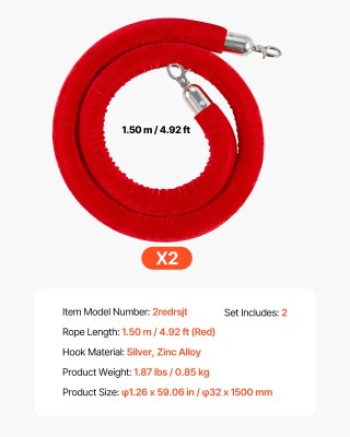 VEVOR 2 Τεμάχια Κόκκινες Βελούδινες Σχοινιά Διαχείρισης Πλήθους με ...