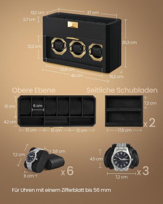 Κουτί Ρολογιών 9 Θέσεων με Καπάκι και 4 Θήκες για Γυαλιά Μαύρο JWB0...