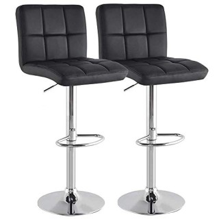 BAKAJI  Σετ 2 Σκαμπό Μπαρ Κουζίνας με Μαύρο Οικολογικό Δέρμα και Υπ...