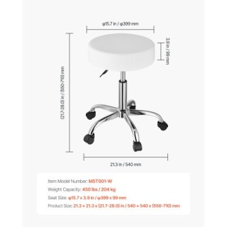 VEVOR Λευκός Στρογγυλός Σκαμπό με Ρόδες και Ρυθμιζόμενο Ύψος YDBSNL...