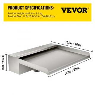 VEVOR Ακροφύσιο Καταρράκτη 30cm από Ανοξείδωτο Ατσάλι για Λίμνη Koi...