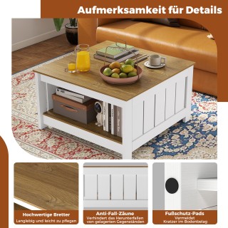 Costway Διπλός Ξύλινος Τετράγωνος Τραπεζάκι Σαλονιού με Χώρο Αποθήκ...