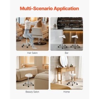 VEVOR Σκαμπό Σέλας με Ρόδες PU Δέρμα Ρυθμιζόμενο Ύψος Λευκό MADBSJS...