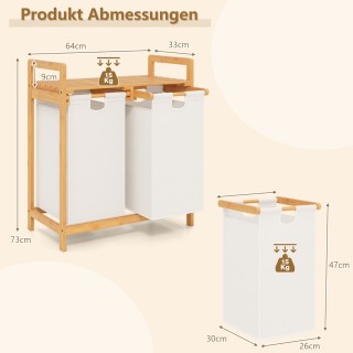 Costway Καλάθι ρούχων με 2 τμήματα, 2 αφαιρούμενους σάκους και ράφ... Costway Καλάθι ρούχων με 2 τμήματα, 2 αφαιρούμενους σάκους και ράφ...