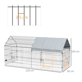 PawHut Εξωτερικό και Εσωτερικό Κλουβί Κουνελιών σε Σχήμα Σπιτιού με...