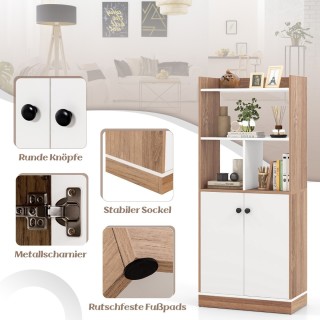 Costway Ράφι βιβλιοθήκης με διπλή πόρτα, 3 επιπέδων, με ανοιχτά ράφ...