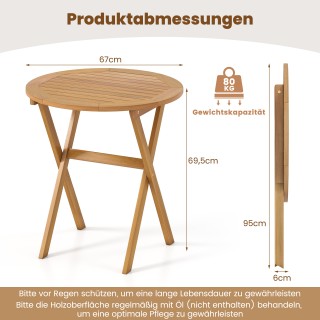 Costway Πτυσσόμενο Στρογγυλό Τραπέζι Κήπου από Ξύλο Ακακίας Ø67 εκ....