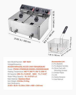 VEVOR Ηλεκτρική Φριτέζα Διπλής Δεξαμενής 14 L 5000W από Ανοξείδωτο ...