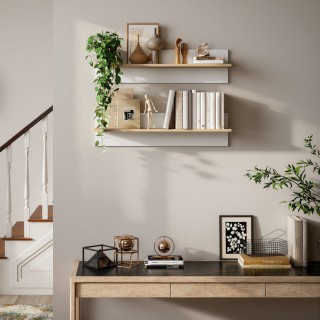 HOMCOM Σετ 2 Ξύλινες Ραφιέρες Τοίχου για Σπίτι και Γραφείο, 80x16.5...