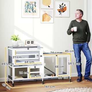 PawHut Διώροφη κουνελοτροφείο με ράμπα και 3 δίσκους, από ξύλο ελά... PawHut Διώροφη κουνελοτροφείο με ράμπα και 3 δίσκους, από ξύλο ελά...