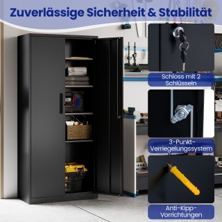 Costway Μαύρο Μεταλλικό Ντουλάπι Αποθήκευσης με 2 Κλειδωμένες Πόρτε...
