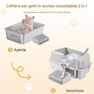 BAKAJI Ατσάλινη Λεκάνη Γάτας με Ταπέτο και Αντιολισθητική Βάση, Χωρ...