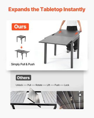VEVOR Επεκτεινόμενο Εξωτερικό Τραπέζι Φαγητού 80-160cm – Γκρι Σκούρ...