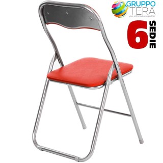 BAKAJI Σετ 6 Καρέκλες Επενδυμένες Πτυσσόμενες Χρώμα Κόκκινο Δομή Α... BAKAJI Σετ 6 Καρέκλες Επενδυμένες Πτυσσόμενες Χρώμα Κόκκινο Δομή Α...