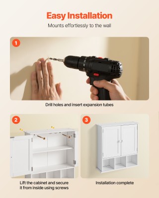 VEVOR Λευκός Κρεμαστός Ντουλάπι Μπάνιου 56x18x58.5 εκ. με Διπλές Πό...