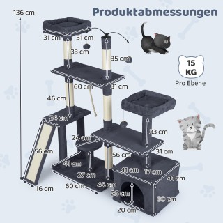Costway Περιστρεφόμενο Δέντρο Γάτας με Σπήλαιο & Ράμπα Αναρρίχησης ...