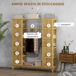 HOMCOM Ανοιχτή Ντουλάπα από Μπαμπού με 2 Συρόμενες Πόρτες Ανοιχτά Ρ...