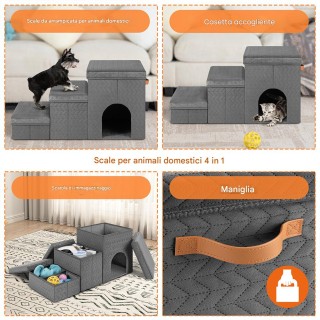 BAKAJI Πτυσσόμενη Πολυλειτουργική Σκάλα για Κατοικίδια 3 σε 1 με Χώ...