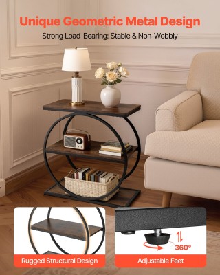 VEVOR Μοντέρνο Τραπεζάκι με 3 Επίπεδα Αποθήκευσης, Ρουστίκ Καφέ TYB...